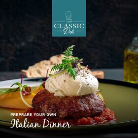 Craft an exquisite Italian Dinner at home with the finest ingredients: Creamy Burrata, Basil Olive Oil, Balsamic Vinegar of Modena, Cocco Fusilli, Taggiasca Olive Paste, and Frozen Italian Veal Ossobucco – a culinary masterpiece awaits! 🇮🇹✨ #ItalianDinner #classicdeli #Italian #dinner
